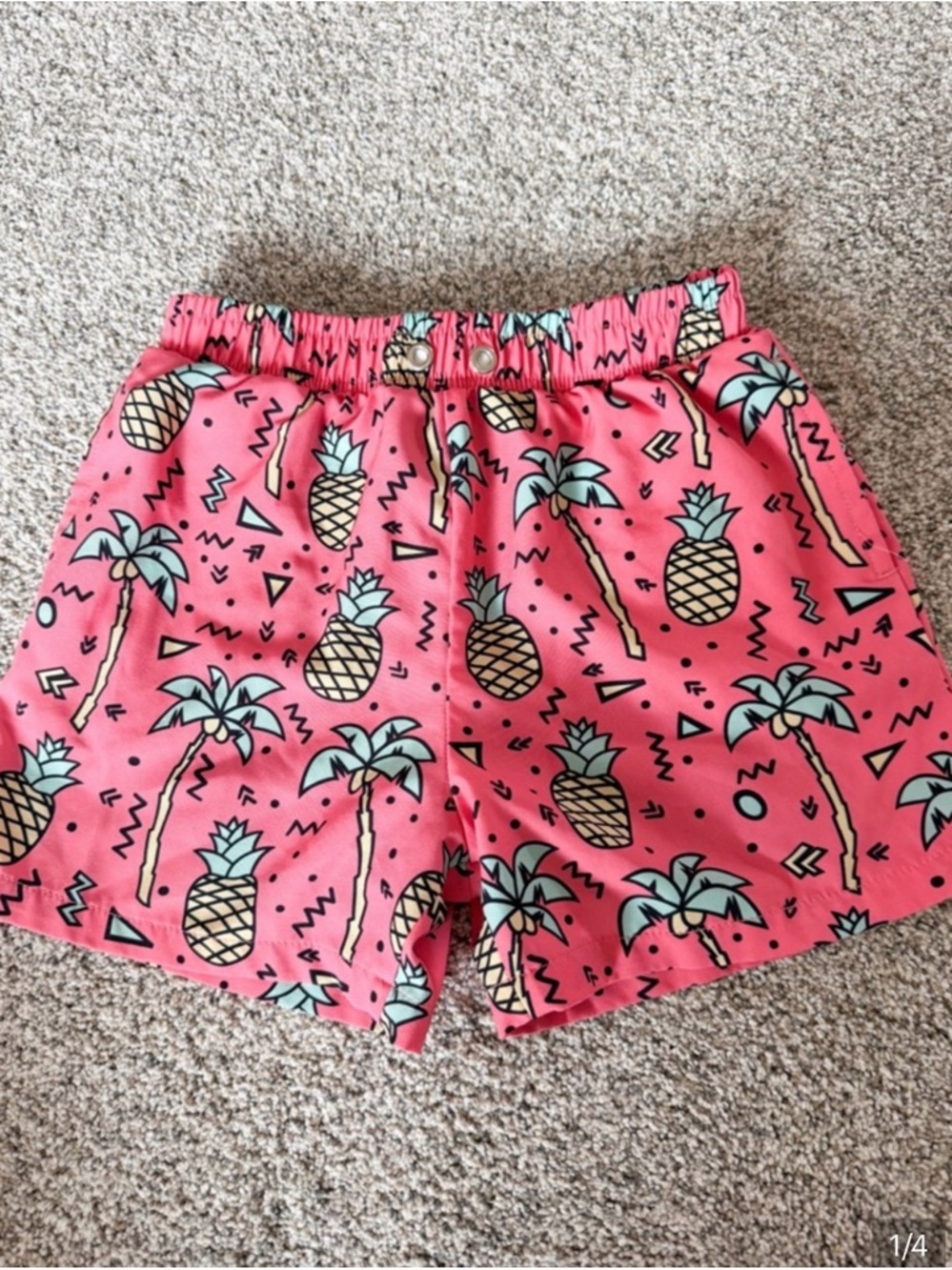 Pink Pineapple Print Swim Shorts boys 7 w/built in spandex shorts